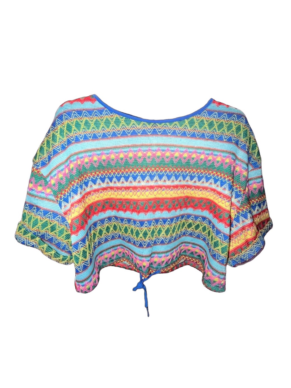 SHEIN 2 Piece Rainbow Striped Crochet Tie-Front Crop Top and Shorts